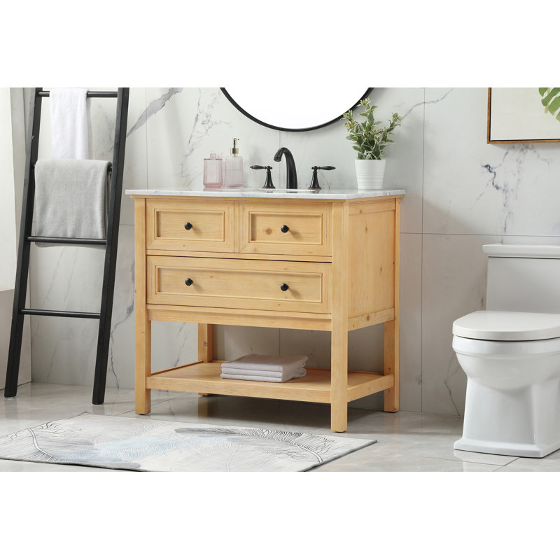 Bonsai 36'' Single Bathroom Vanity with Carrara Marble Top, Light Brown