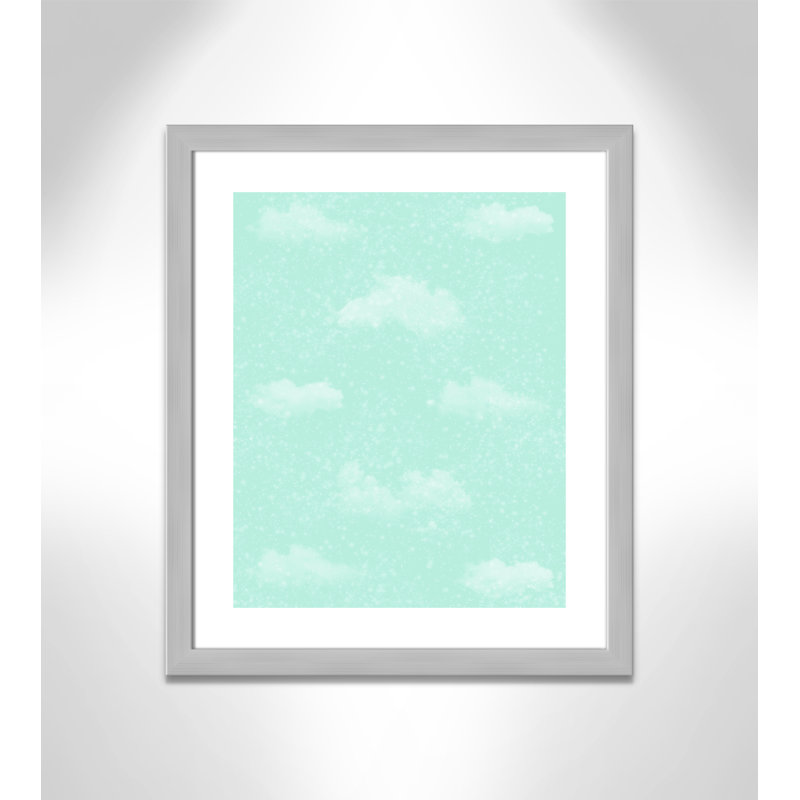 Art unique de nuages scintillants, H 26,5 po x l 22,5 po x P 0,625 po, Encadré plat argent