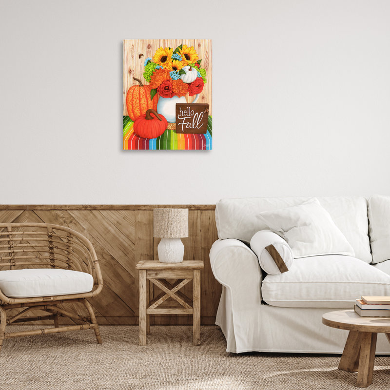 «Hello Fall Rainbow Pumpkins», art mural sur toile par Mardell Schuster, H 30 po x l 24 po