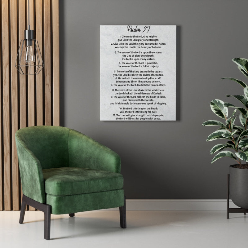 «His Voice Does Wonders Psalm 29», art textuel sur toile tendue, H 24 po x l 18 po