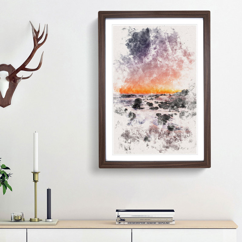 Moon Above the Beach - Picture Frame Painting Print, 33cm H x 24cm W x 2cm D, Walnut Framed