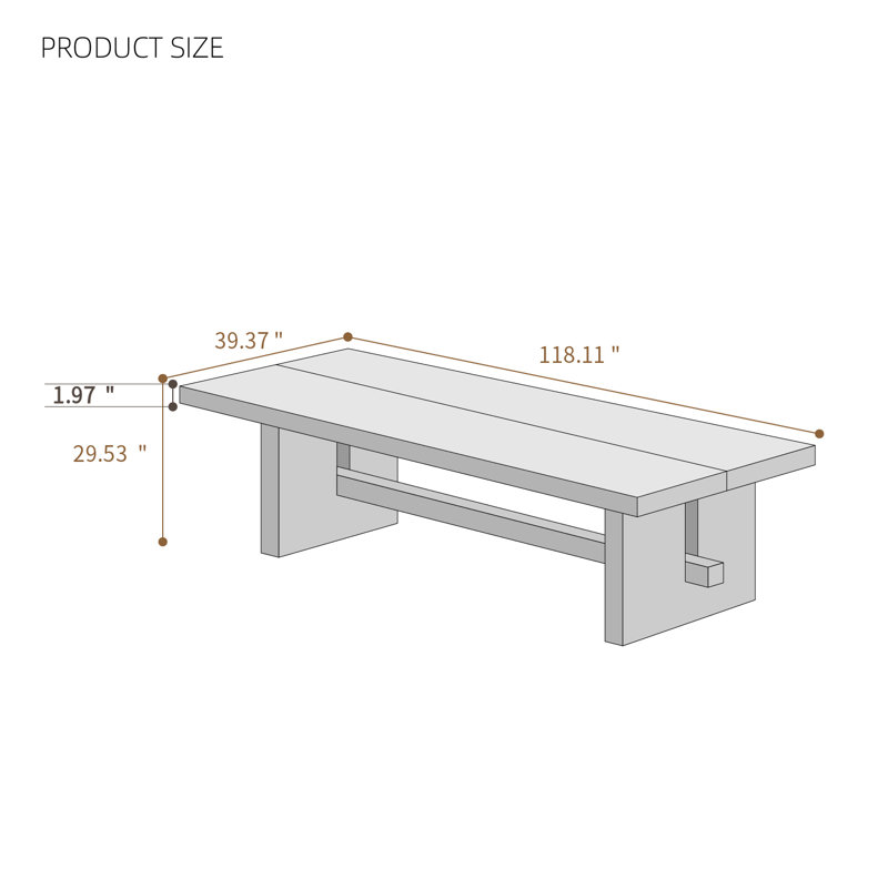 Large Banquet Solid Wood Dining Table, Rectangular Kitchen Dining Table, 29.53"H x 118.11"L x 39.37"W