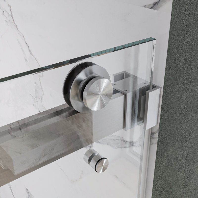 CatalystFP 44"-48"W x 76"H Double Sliding Frameless Shower Door in Brushed Nickel with 3/8" Clear Glass, Brushed Nickel