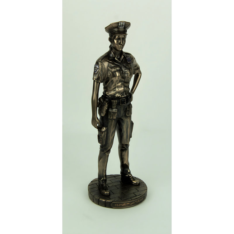 Statue hommage à une policière en résine bronze coulée à froid, 28,5 cm de hauteur