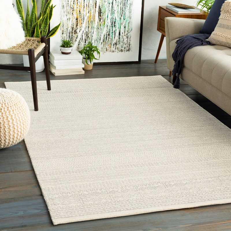Grey Modern Wool Rug, Geometric Stain Resistant Easy to Clean Rug For Living Room, Dining Room, Bedroom