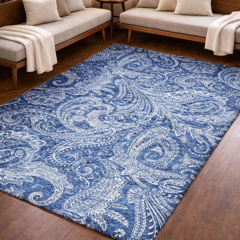 Tapis cachemire ADS654, Marine, 3 pi x 5 pi