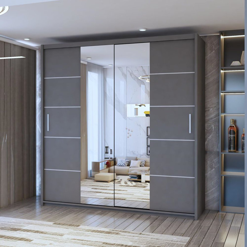 Alyssha 2 Door Manufactured Wood Wardrobe, Grey, 217cm H x 120cm W x 62cm D