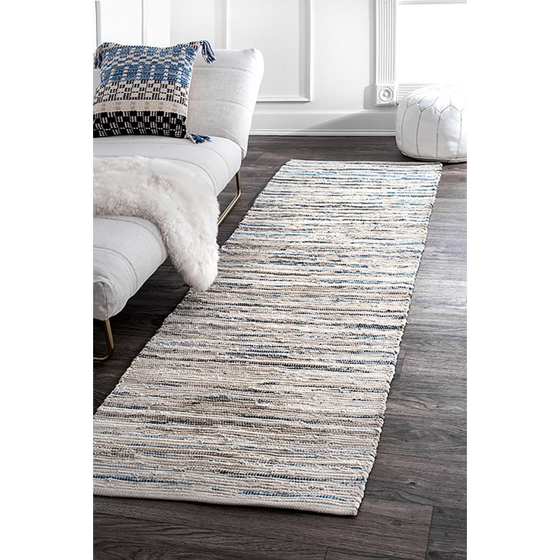Striped Cotton Hand Woven Area Rug, Runner 76 x 244cm
