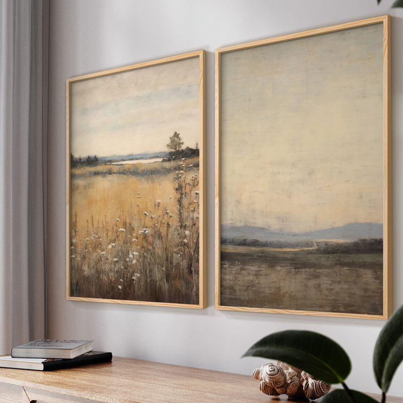 «Vintage Landscape XXX», impression giclée sur cadre - ensemble de 2, Naturel, H 17 po x l 42 po