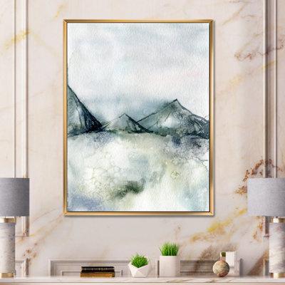 Hiver, paysage de montagne bleu foncé minimaliste - peinture sur toile à cadre flottant