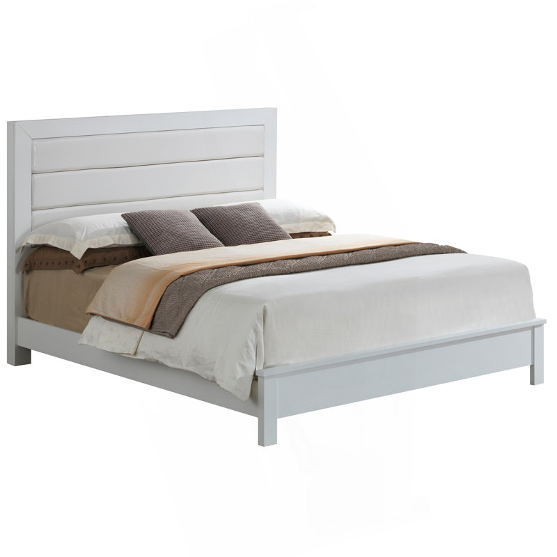 Stylish White Transitional Bedroom Bed, White, Queen