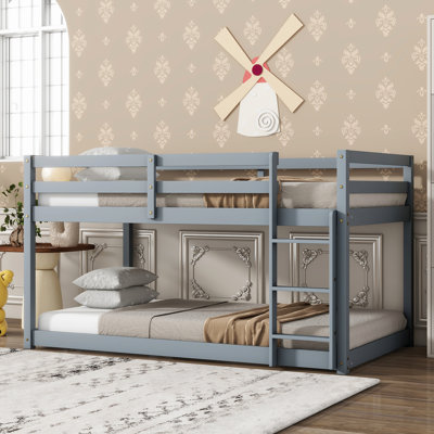 Lit simple surélevé en bois de caoutchouc massif - couleur grise, avec une stabilité pour lit en bois, expérience d'escalade parfaite