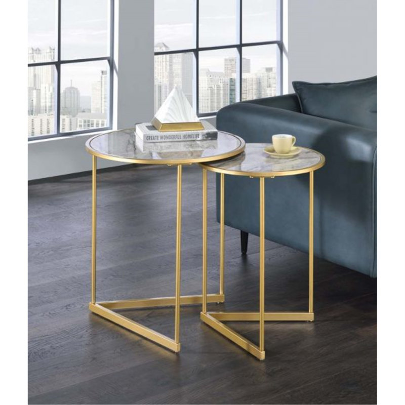 Garo Round Wood and Metal Nesting Tables