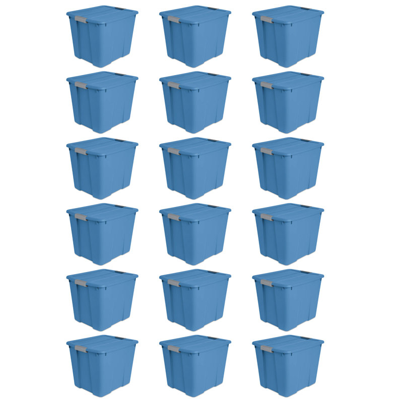 Sterilite 20 Gal Latch Tote w/Handles for Home Storage Bins, Blue Ash (18 Pack)