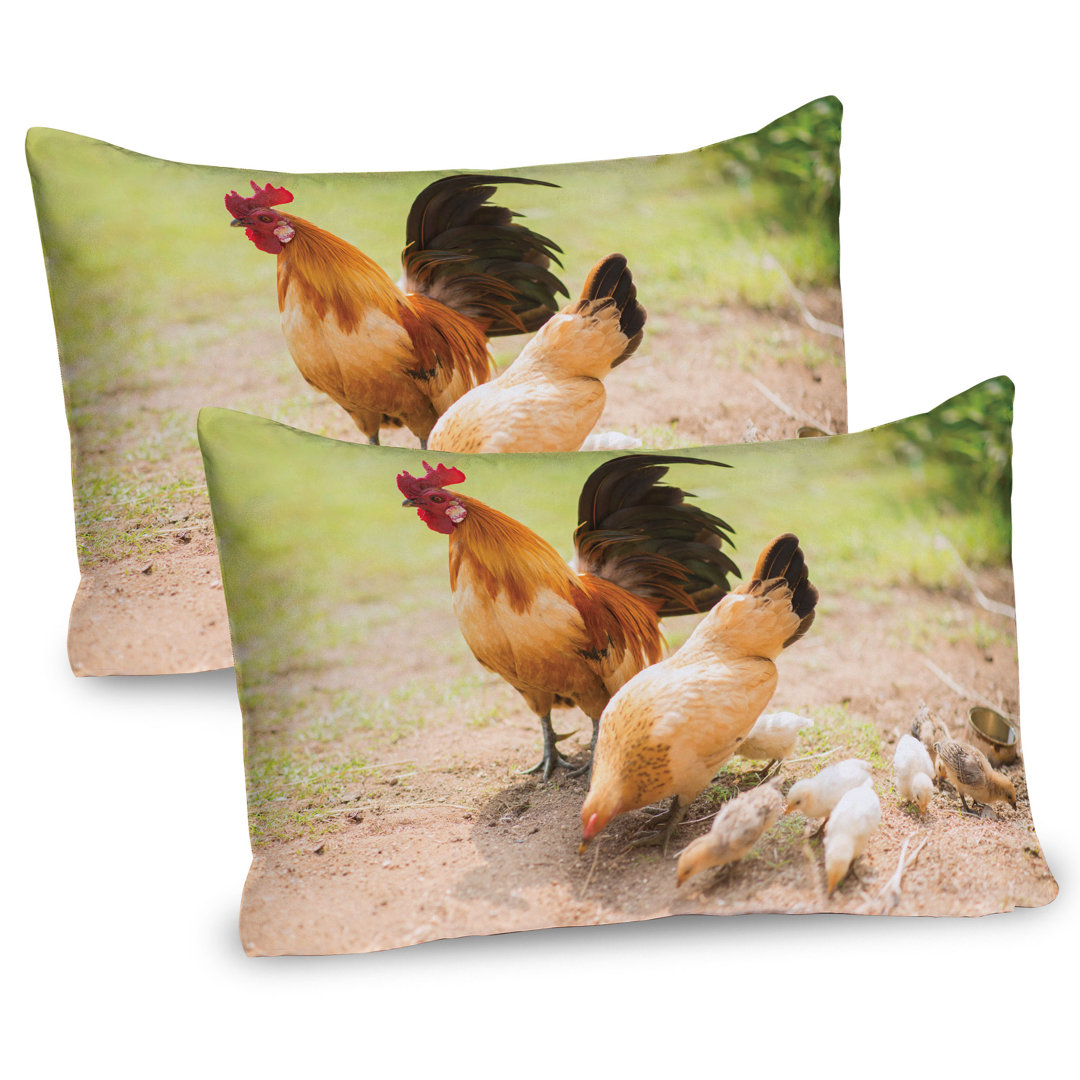 Kissenbezug Packung mit 2, Huhn-Familien-Foto, Mehrfarbig