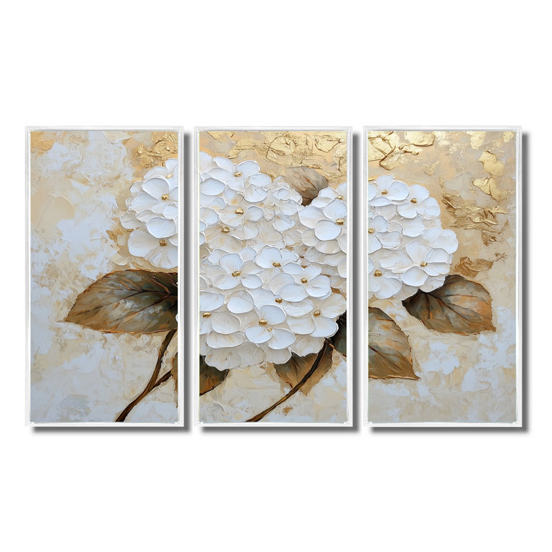 Adaliyah - ensemble d'art mural hortensia, Reproduction avec cadre flottant, H 28 po x l 36 po, Blanc