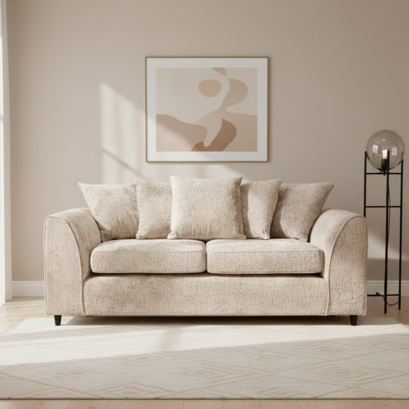 3 Seater Chenille Sofa, Beige