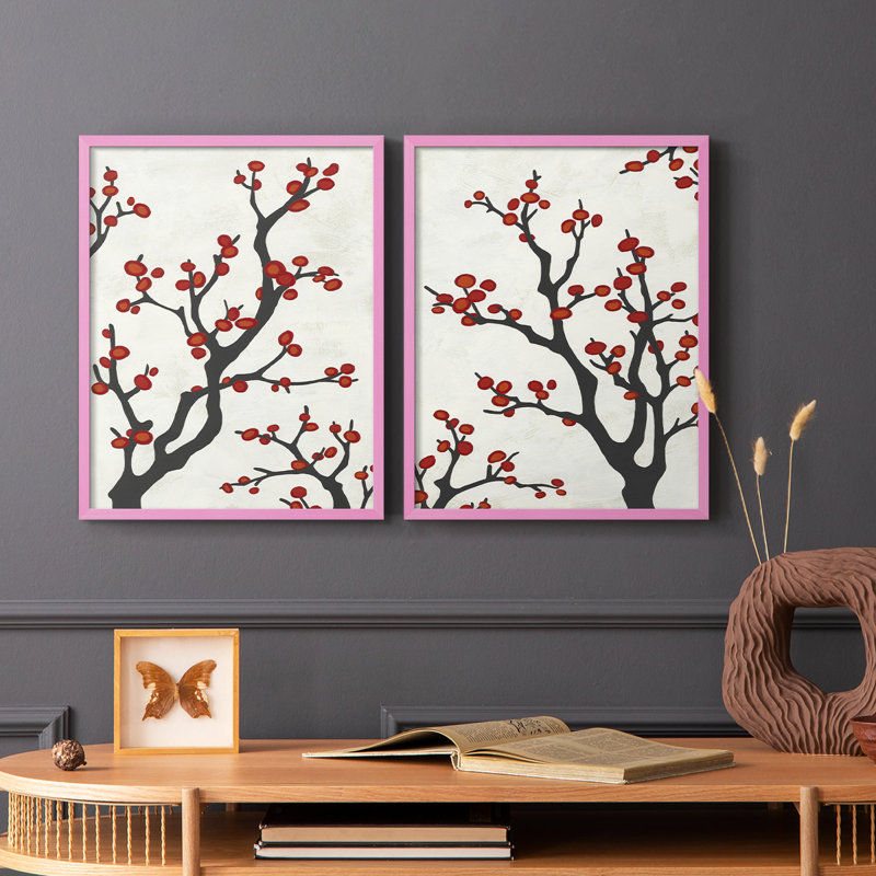 «Red Berry Branch I», reproduction encadrée de qualité supérieure - prête à être accrochée - aucun clou requis - aucun clou requis