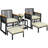 5-Piece Wicker Rattan Patio Conversation Furniture Set with Table & Ottomans
