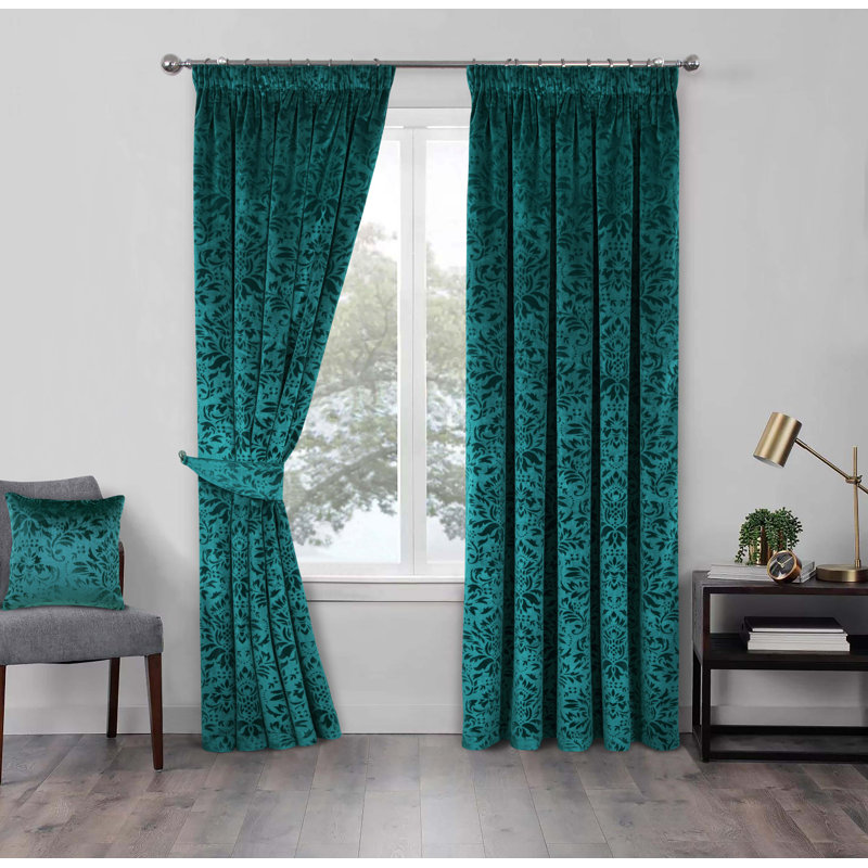 Hadiya Fully Lined Pencil Pleat Curtain Pair, 114cm W x 137cm D, Green