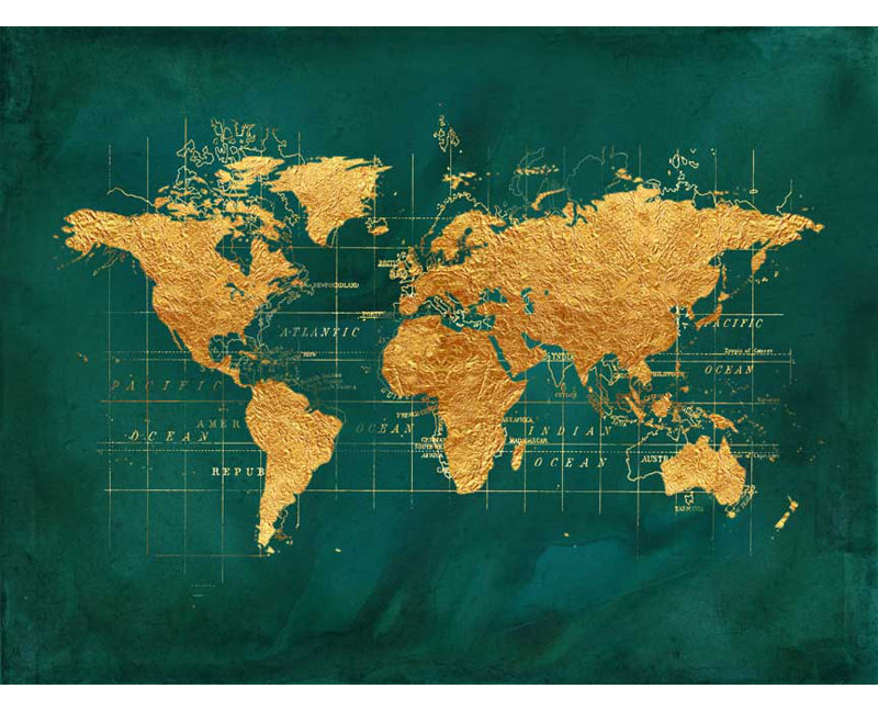 «World Map in Golden Chic» par Beth Albert, art graphique sur toile tendue, H 12 po x l 16 po x P 1,5 po