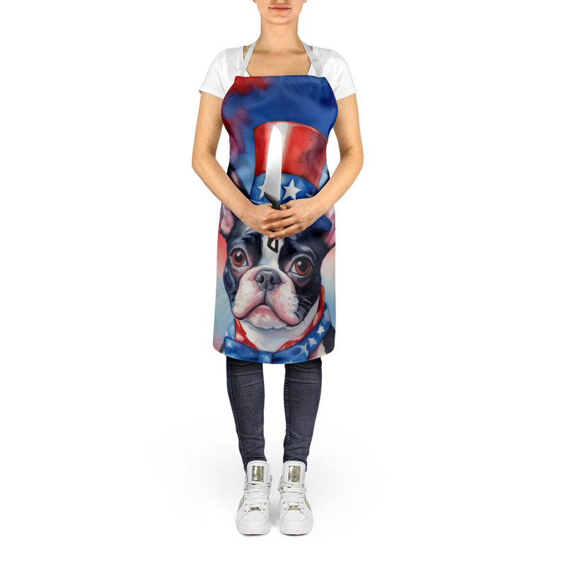 Patriotic American Apron, Red/Blue Boston Terrier