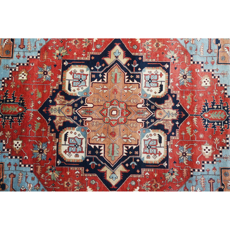Wool Oriental Area Rug in Rust/Blue/Navy, Rectangle 10' x 14'