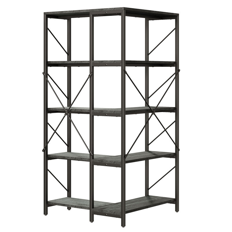 5 Tier Corner Bookcase, Gray/Black