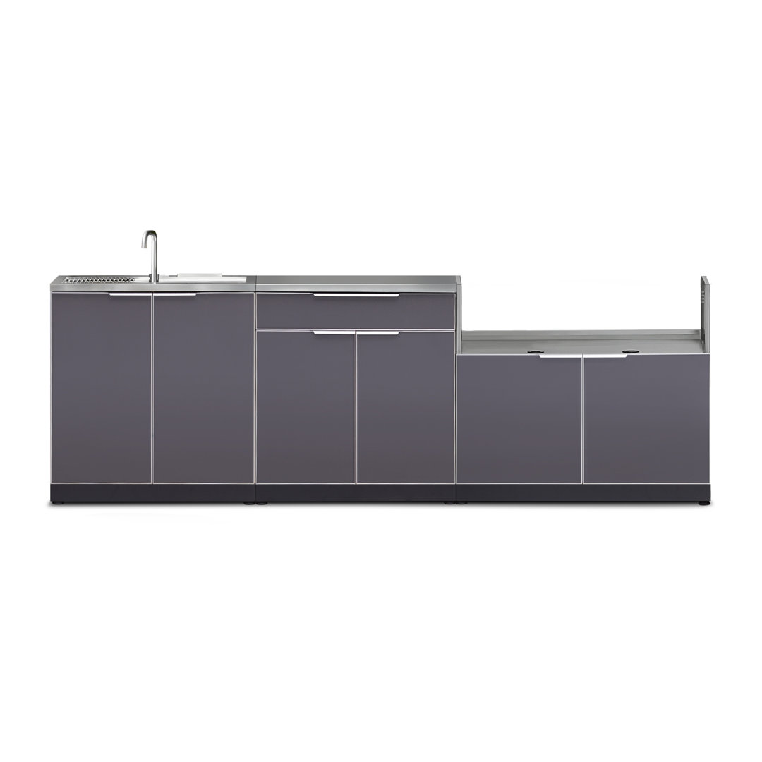 Outdoor Kitchen Aluminum 104" W x 23" D x 44.3" H 3-Piece Modular Cabinet Set NewAge Products Countertop 