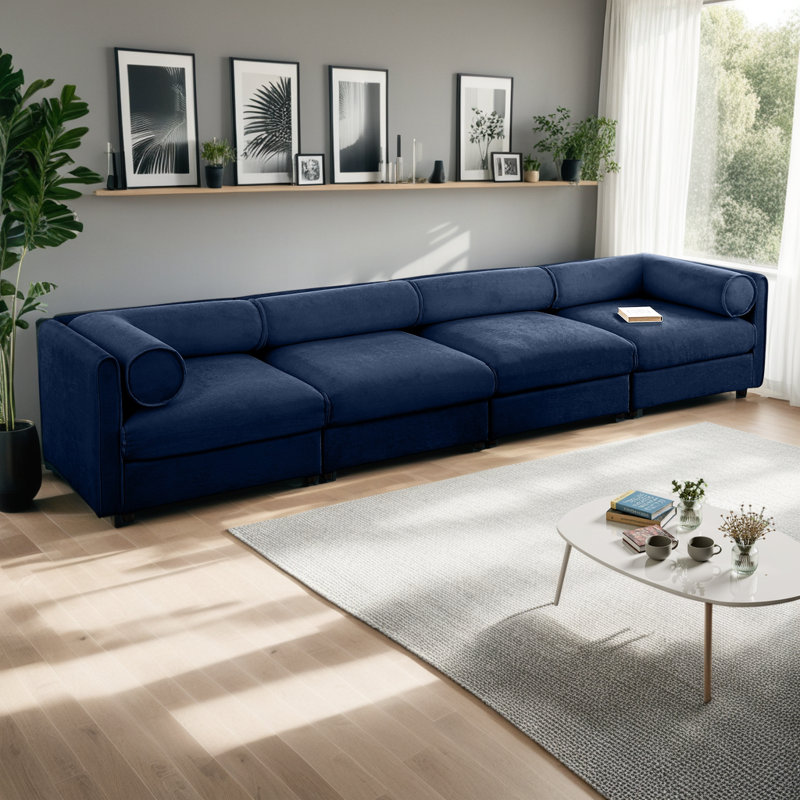 Canapé modulaire de 142 pouces avec rangement sous le siège et dossiers ergonomiques, Bleu