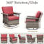 Chaise berçante pivotante 2 pièces pour patio avec accoudoirs de 5 pouces, gris / rouge, coussin épais - rotation 360 °, stabilité à bascule, dossier haut, soutien lombaire ergonomique confortable, généreux