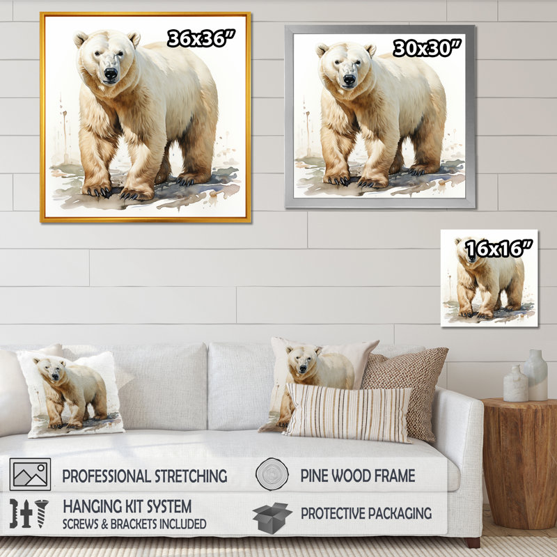 Ours polaire blanc d'hiver III - ours 2, art mural, Cadre flottant noir, 16" H x 16" W