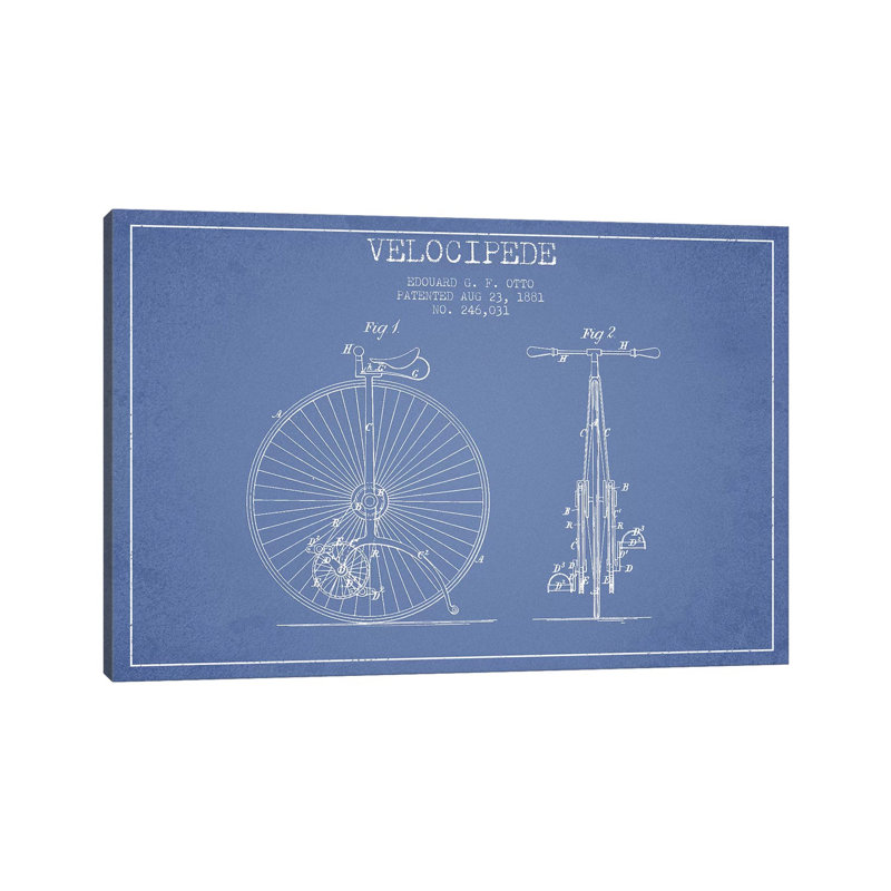 Edouard G.F. Otto Velocipede Patent Sketch (Light Blue) I by Aged Pixel - Wrapped Canvas Gallery-Wrapped Canvas Giclée