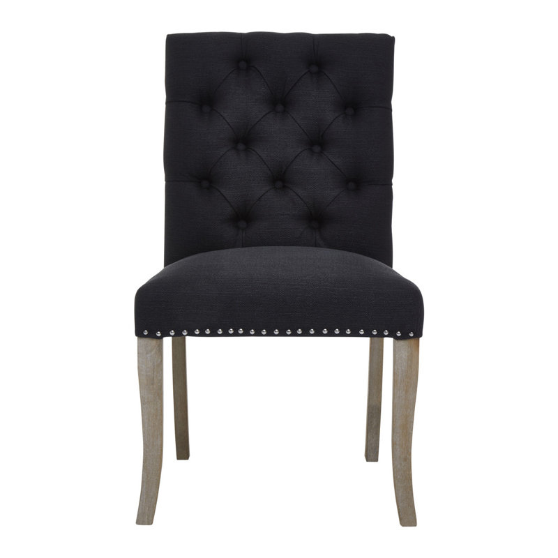 Bronstein 52cm H Tufted Linen Upholstered Side Chair, Black