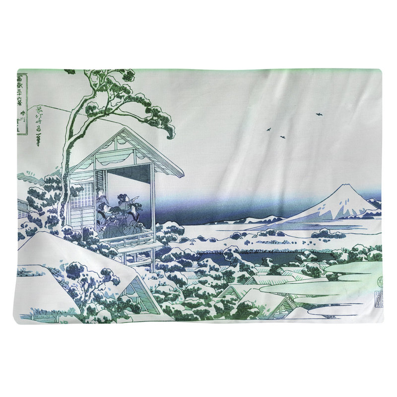 Napperon 18 "Katsushika Hokusai à Koishikawa, Vert / dégradé bleu, Sergé de coton