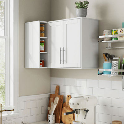 L Shape Wall Mounted Kitchen Sideboard Cabinet with 2 Door, 3 Layers Shelves, Storage Buffet Cabinet for Bathroom, Dining Rooms