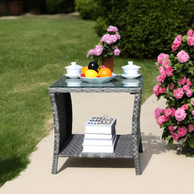 Table basse d'extérieur en verre trempé avec plateau en verre trempé 19,32 po x 19,32 po x 21 po