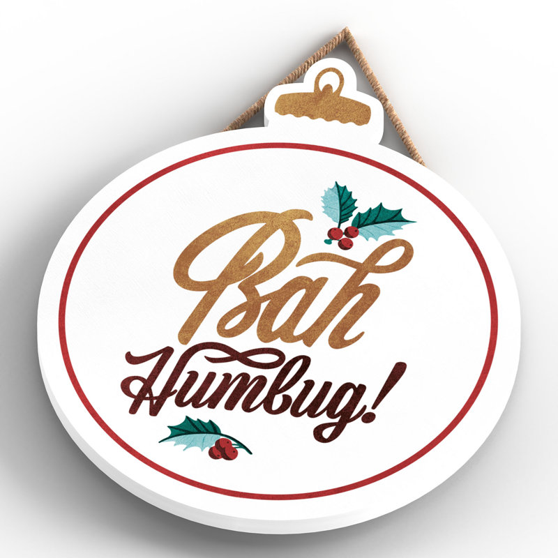 Xmas Bah Humbug Holly Wooden Bauble Plaque