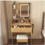 Coiffeuse avec miroir lumineux à DEL, prise de courant, support pour sèche-cheveux et tabouret - Petite commode pour petite chambre à coucher (bois)