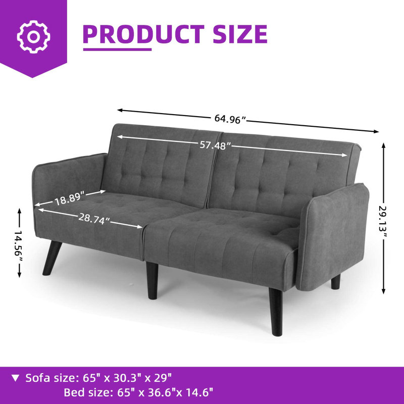 62.99" Upholstered Convertible Sofa with USB Charging Port, Gray Linen
