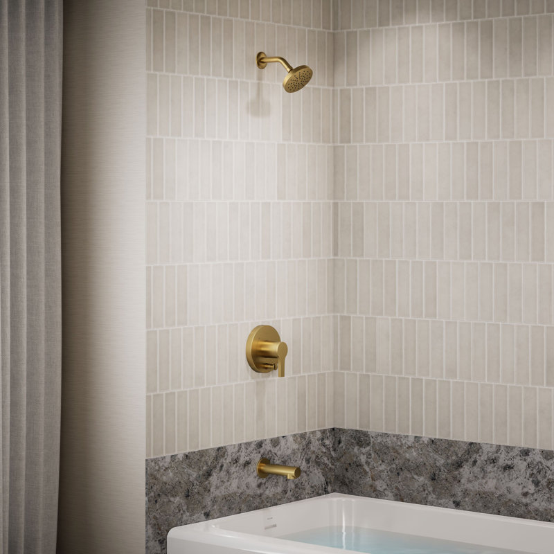 Elate Rite-Temp Bath And Shower Trim Kit With Push-Button Diverter, 2.5 Gpm, Brushed Brass
