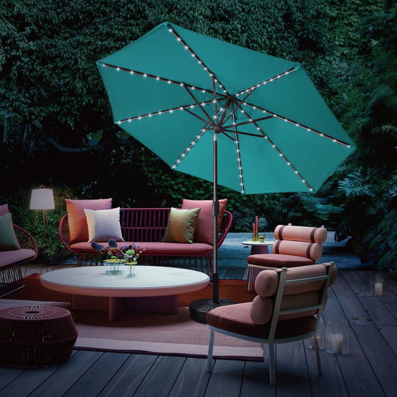 Parasol de marché Ayzah 9 pi avec 80 lumières DEL, Bleu turquoise