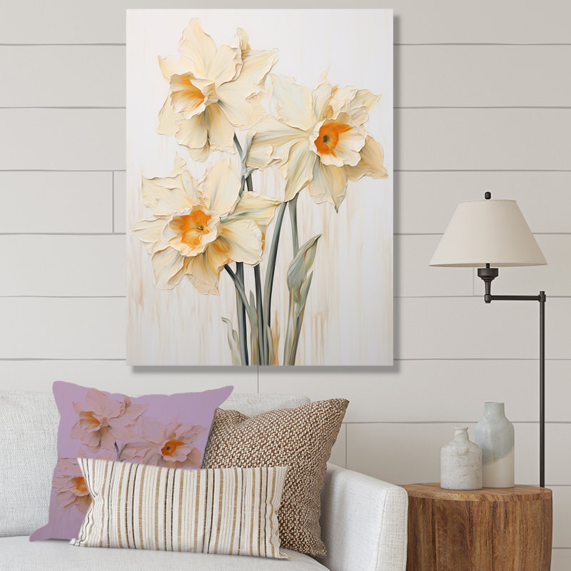Minimalisme - jonquilles beige - jonquilles, H 32 po x l 24 po x P 1 po, Toile tendue