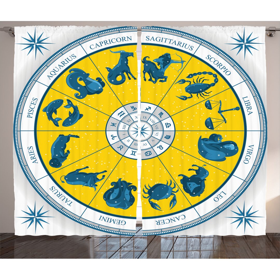 Rustikaler Vorhang, Zodiac Natal Übersicht, Astrologie, Gelb / Blau