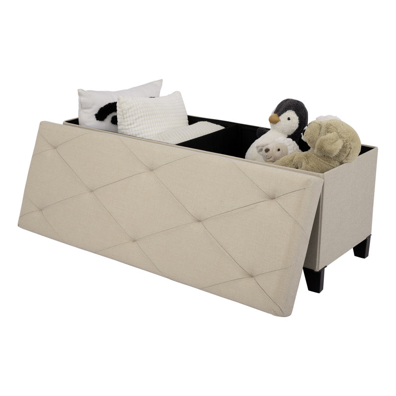 Banc de rangement rembourré avec pieds en bois massif Jenaya, Beige