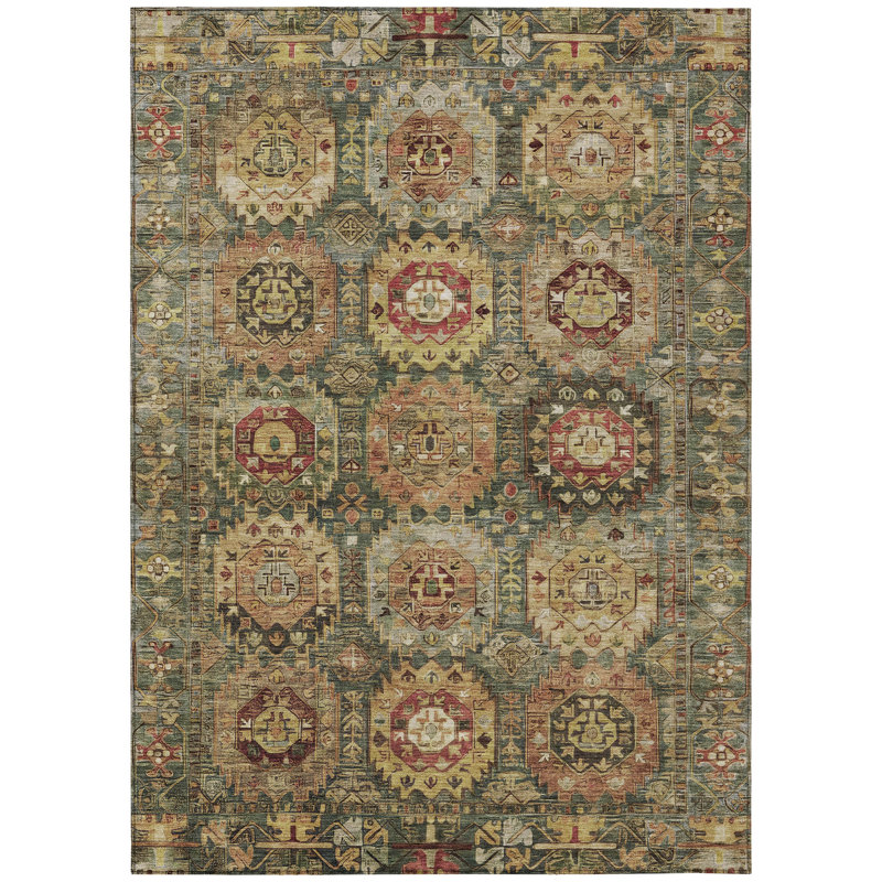 Machine Washable Indoor/Outdoor Xhevrie Aloe Rug, Rectangle 2'6" x 3'10"