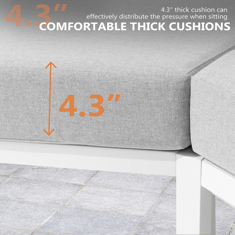 8 - Person Aluminum Outdoor Patio Sectional Sofa Set, Light Gray, 8 Person
