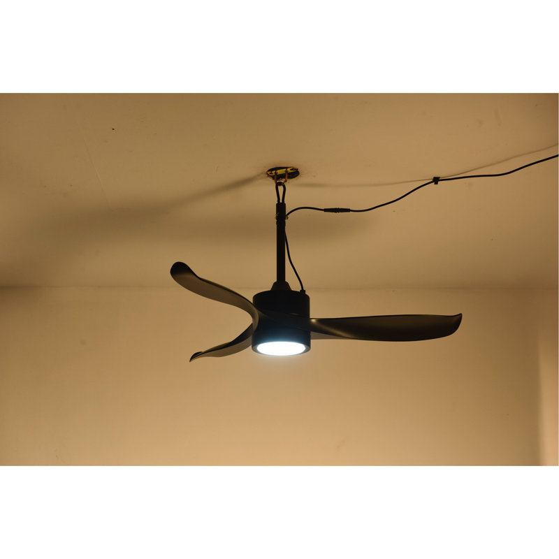 42"  Outdoor Ceiling Fan with LED Light ,Remote Control,Quiet DC Motor 6 Speed Levels,Adjust Height( 3 PCS Rod) Reversible Ceiling Fan, for Outdoor Use .(Matte Black)
