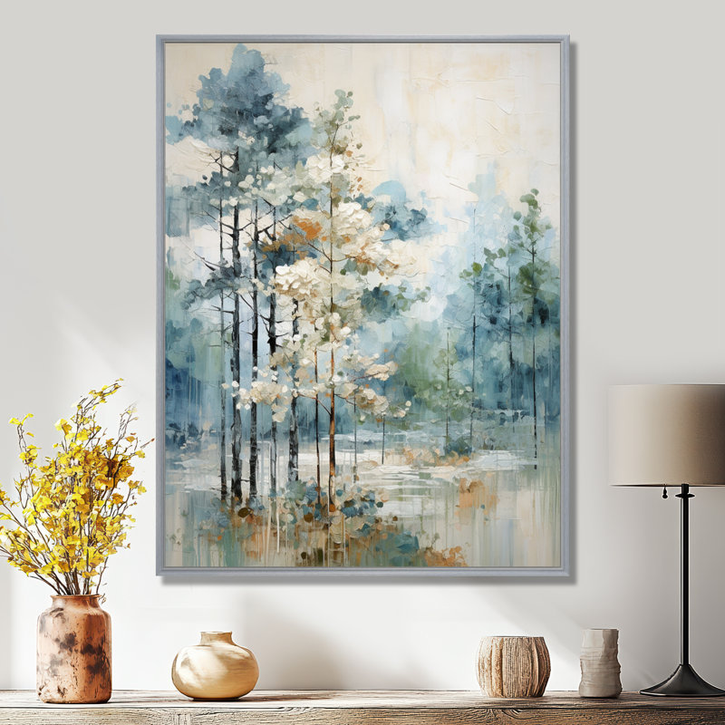 Pin, forêt enchantée II - Pin, art mural, H 40 po x l 30 po, Reproduction avec cadre flottant, Argent argent