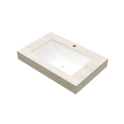 Comptoir en pierre frittée de 30 po à motif de travertin et lavabo encastré en céramique Roma, AUCUN cabinet, AUCUN robinet et drain, convient au meuble-lavabo TILLEY, YOLAN, FRIGGA, etc.